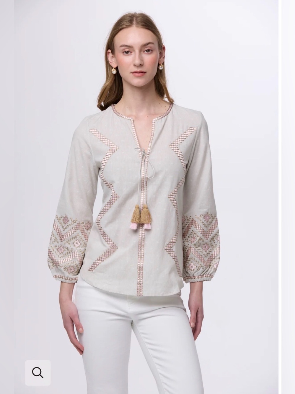 NWT Rungolee Belize Cotton Blouse Snowfall Dobby Boho Embroidered Womens Large